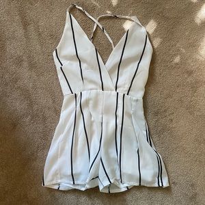Black and white striped backless romper